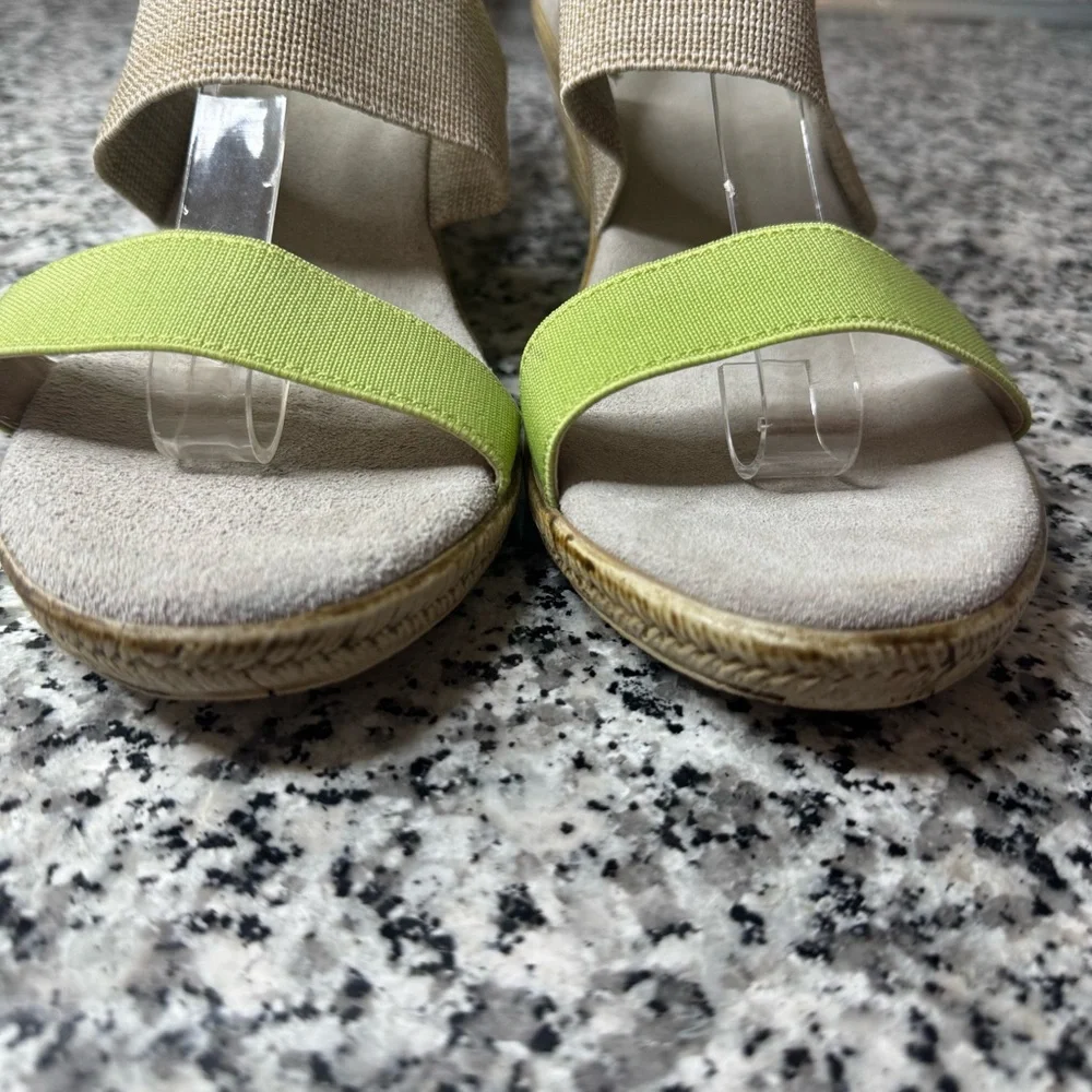 Charleston Shoe Company Cooper Espadrille Wedge Sandals With Green and Linen
